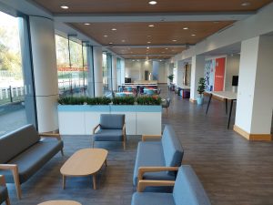 a modern office breakout area